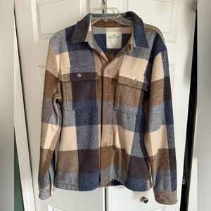 Hollister Blue Brown Cream Plaid Utility Shacket
